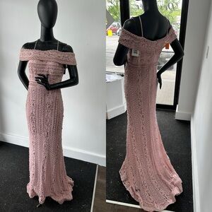 Krasiva Couture Size 12 Blush Cold Shoulder Long Dress With Beading And Lace